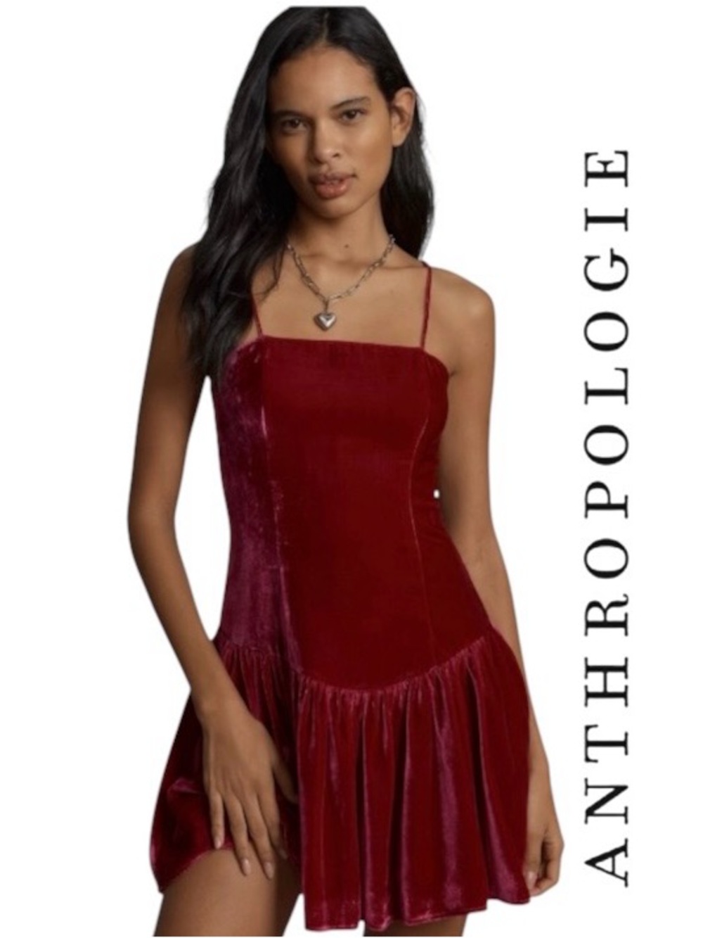 Anthropologie Crushed Velvet Dropped Waist Mini Dress Size Medium NWT